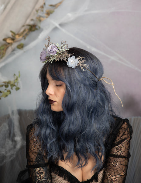 Dusty purple flower wedding crown