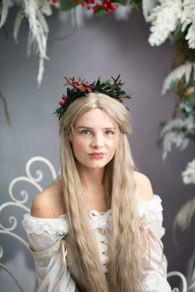 Christmas flower headband with antlers