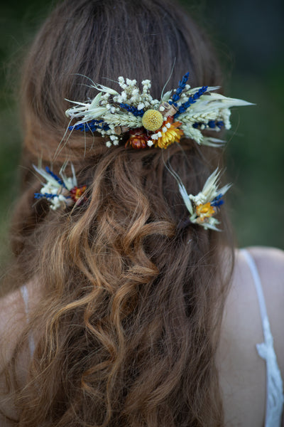 Dried flower hair comb and hairpins Rustic wedding hair comb with lavender Preserved flower hair pins Baby's breath and ear of wheat Magaela