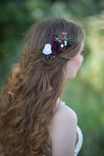 Burgundy and white bridal hair comb Flower bridal comb Wedding hair comb Magaela Customisable bridal hair comb Natural bridal headpiece