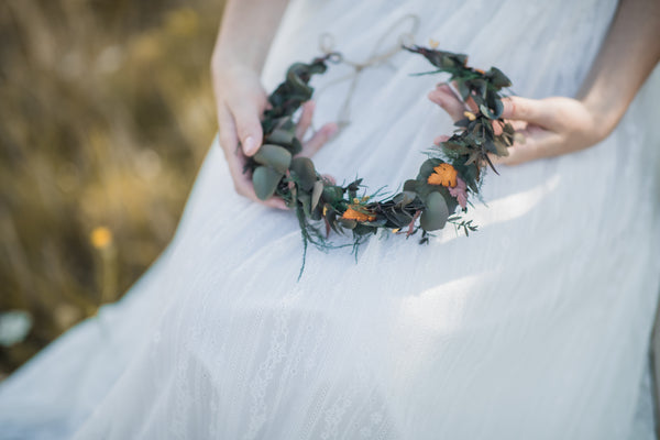 Eucalyptus and ferns hair crown, Preserved wedding headpiece, Bridal flower wreath, Hair wreath with leaves, Hair flowers Bridal accessories