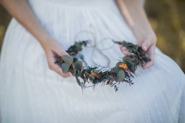 Eucalyptus and ferns hair crown, Preserved wedding headpiece, Bridal flower wreath, Hair wreath with leaves, Hair flowers Bridal accessories