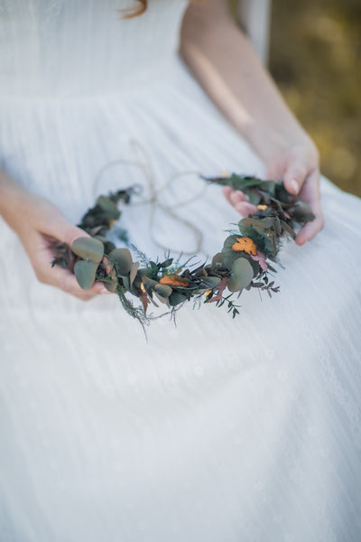 Eucalyptus and ferns hair crown, Preserved wedding headpiece, Bridal flower wreath, Hair wreath with leaves, Hair flowers Bridal accessories