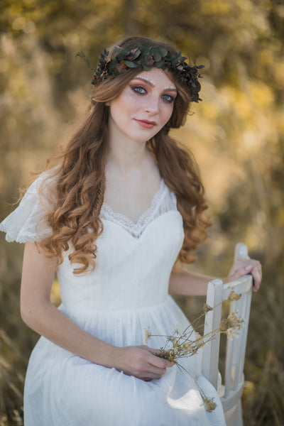 Eucalyptus and ferns hair crown, Preserved wedding headpiece, Bridal flower wreath, Hair wreath with leaves, Hair flowers Bridal accessories