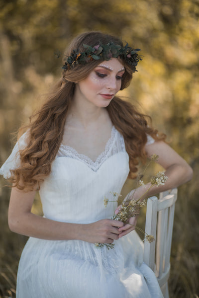 Eucalyptus and ferns hair crown, Preserved wedding headpiece, Bridal flower wreath, Hair wreath with leaves, Hair flowers Bridal accessories