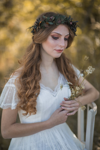 Eucalyptus and ferns hair crown, Preserved wedding headpiece, Bridal flower wreath, Hair wreath with leaves, Hair flowers Bridal accessories