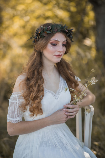 Eucalyptus and ferns hair crown, Preserved wedding headpiece, Bridal flower wreath, Hair wreath with leaves, Hair flowers Bridal accessories