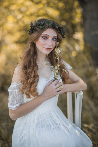 Eucalyptus and ferns hair crown, Preserved wedding headpiece, Bridal flower wreath, Hair wreath with leaves, Hair flowers Bridal accessories