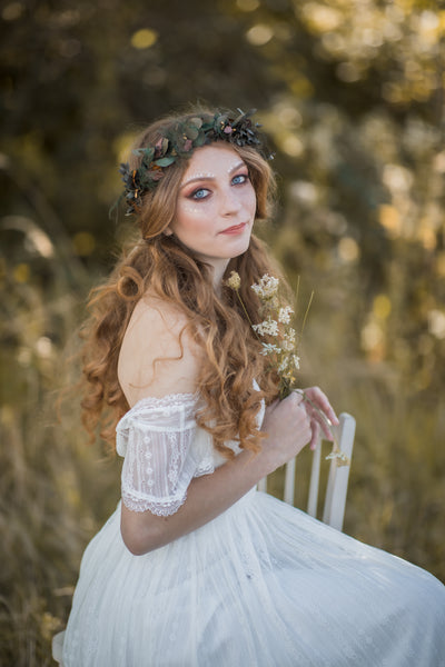 Eucalyptus and ferns hair crown, Preserved wedding headpiece, Bridal flower wreath, Hair wreath with leaves, Hair flowers Bridal accessories