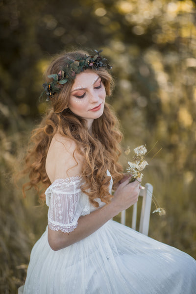 Eucalyptus and ferns hair crown, Preserved wedding headpiece, Bridal flower wreath, Hair wreath with leaves, Hair flowers Bridal accessories