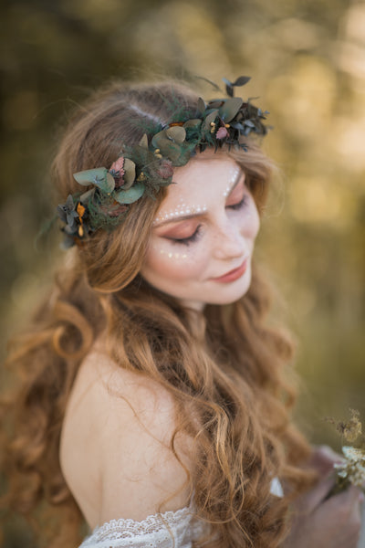 Eucalyptus and ferns hair crown, Preserved wedding headpiece, Bridal flower wreath, Hair wreath with leaves, Hair flowers Bridal accessories