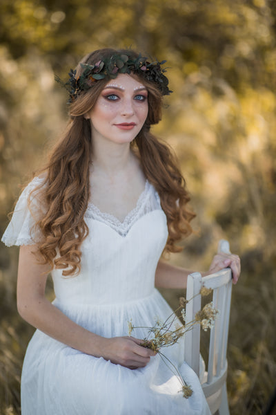 Eucalyptus and ferns hair crown, Preserved wedding headpiece, Bridal flower wreath, Hair wreath with leaves, Hair flowers Bridal accessories