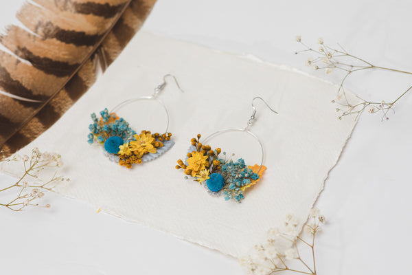 Yellow and blue flower earrings