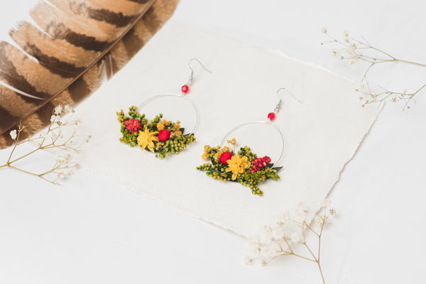 Summer yellow and red flower earrings