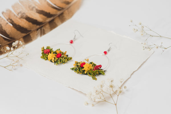 Summer yellow and red flower earrings
