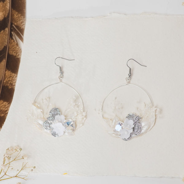 Glamour Silver and White 2021 wedding flower earrings Glam Crystals Bridal Circle dangle earrings Handmade Jewellery Magaela