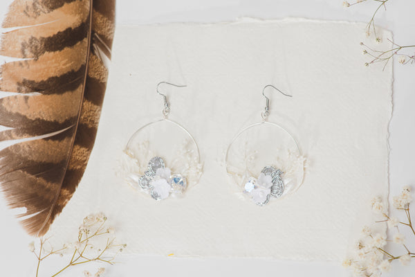 Glamour Silver and White 2021 wedding flower earrings Glam Crystals Bridal Circle dangle earrings Handmade Jewellery Magaela