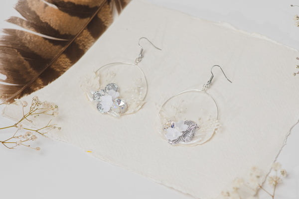 Glamour Silver and White 2021 wedding flower earrings Glam Crystals Bridal Circle dangle earrings Handmade Jewellery Magaela
