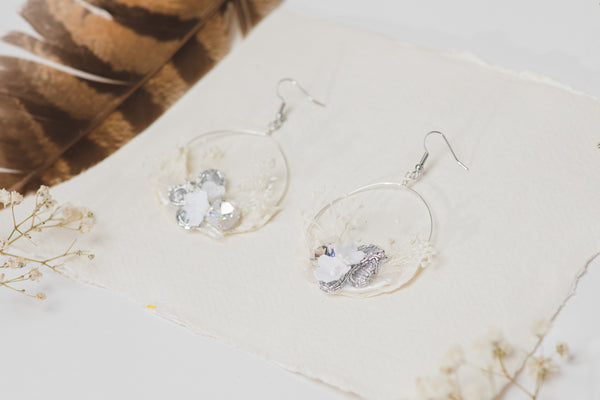 Glamour Silver and White 2021 wedding flower earrings Glam Crystals Bridal Circle dangle earrings Handmade Jewellery Magaela