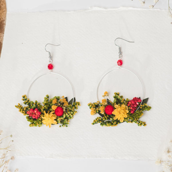 Summer yellow and red flower earrings