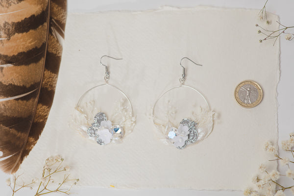 Glamour Silver and White 2021 wedding flower earrings Glam Crystals Bridal Circle dangle earrings Handmade Jewellery Magaela