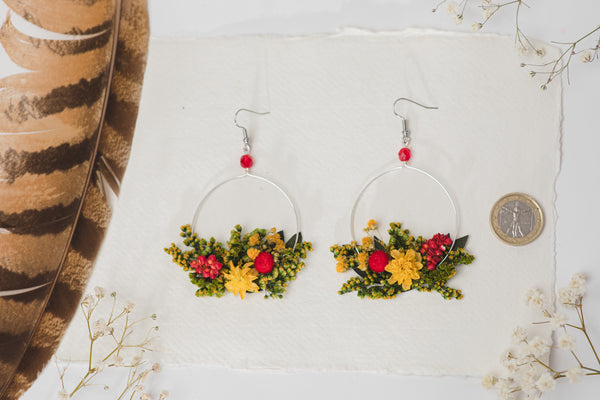 Summer yellow and red flower earrings