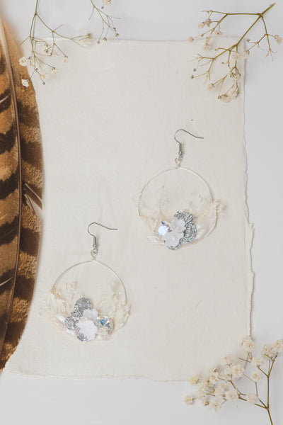 Glamour Silver and White 2021 wedding flower earrings Glam Crystals Bridal Circle dangle earrings Handmade Jewellery Magaela