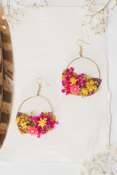 Magenta fuchsia bridal circle earrings