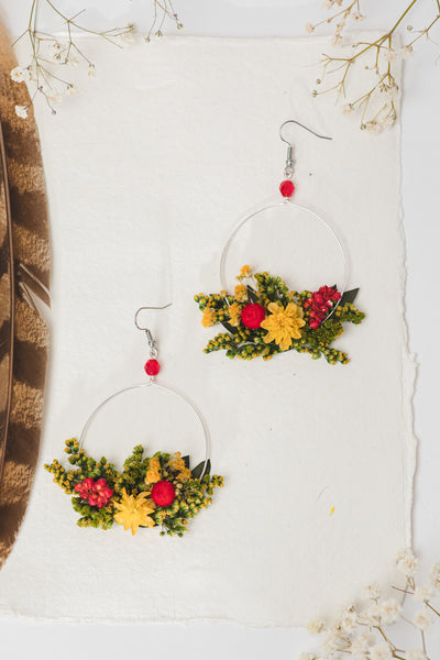 Summer yellow and red flower earrings