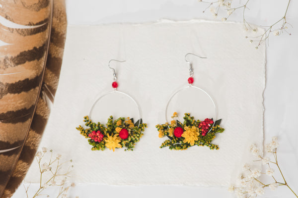 Summer yellow and red flower earrings