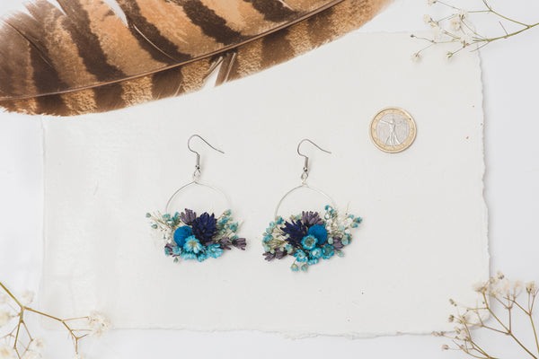 Dried blue circle dangle earrings
