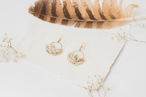 Golden circle dangle earrings with crystals Flower earrings Beige Gold Bridal earrings 2021 elegant earrings Jewellery for bride Handmade