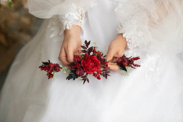 Red and burgundy flower hair vine