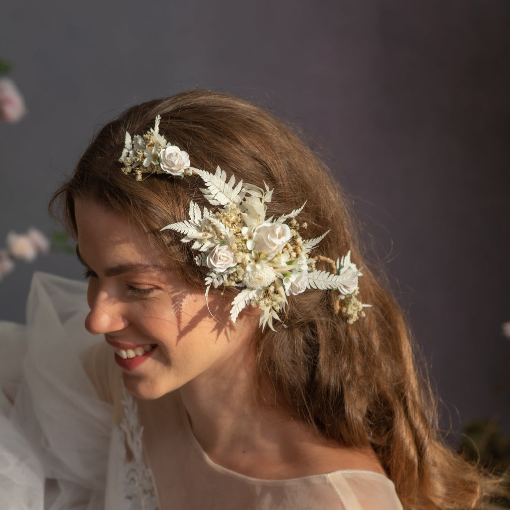 Ivory and white wedding hair vine