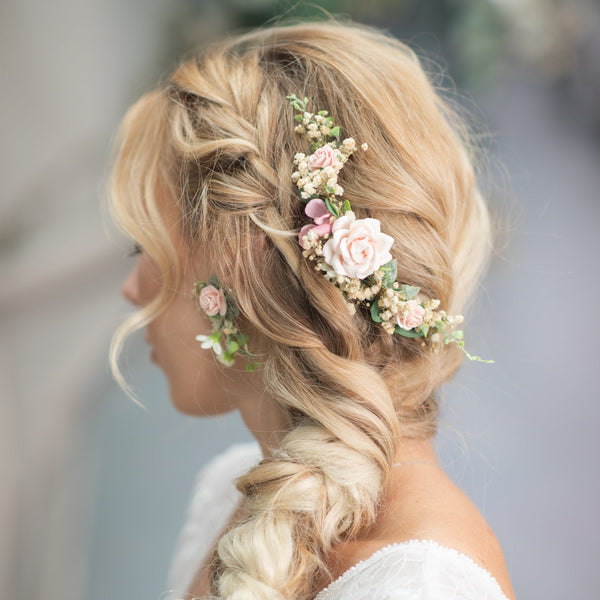 Romantic pink flower hair comb