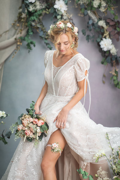 Romantic flower wedding garter