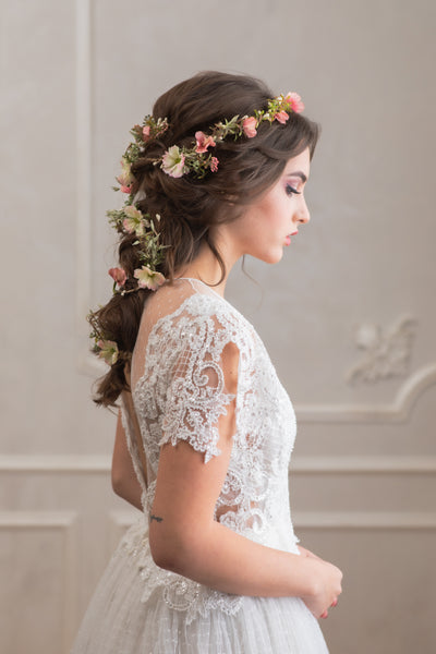 Romantic shapeable hair garland Bridal flower garland Bendable wedding hair vine Magaela accessories Bridal hairstyle Long hair garland