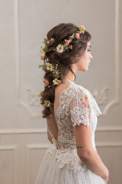 Romantic shapeable hair garland Bridal flower garland Bendable wedding hair vine Magaela accessories Bridal hairstyle Long hair garland
