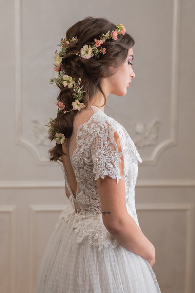 Romantic shapeable hair garland Bridal flower garland Bendable wedding hair vine Magaela accessories Bridal hairstyle Long hair garland