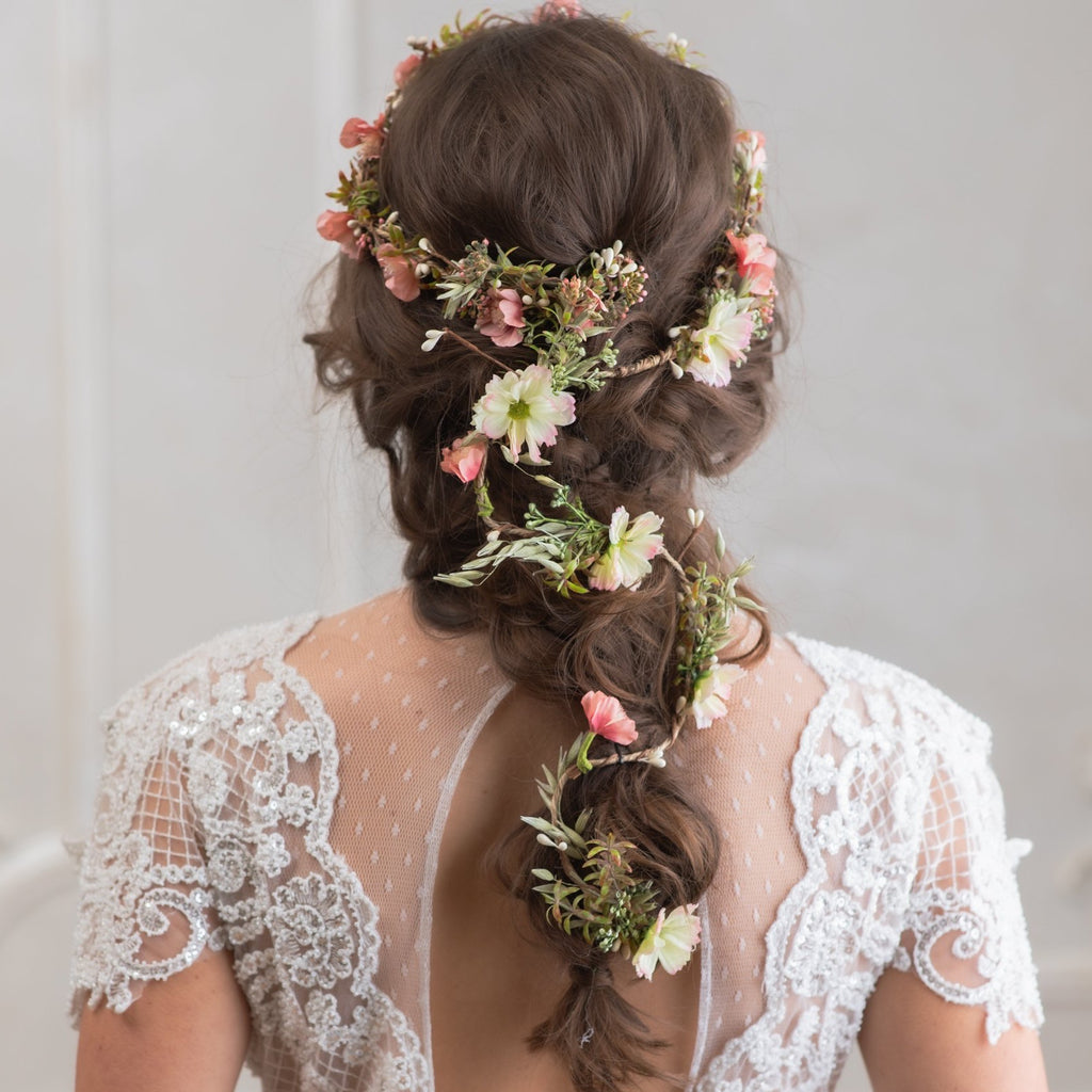 Romantic shapeable hair garland Bridal flower garland Bendable wedding hair vine Magaela accessories Bridal hairstyle Long hair garland