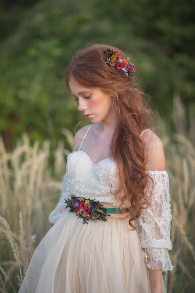 Folk wedding flower hair comb Bride to be Poppy flowers bridal comb Slavic wedding Wedding accessories Hair flowers Magaela Colourful comb