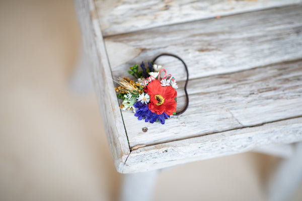 Folk poppy flower hair tie