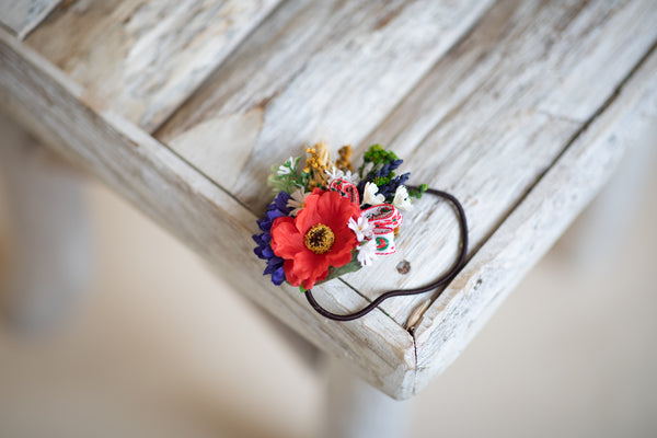 Folk poppy flower hair tie