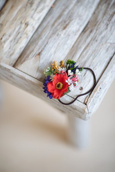 Folk poppy flower hair tie