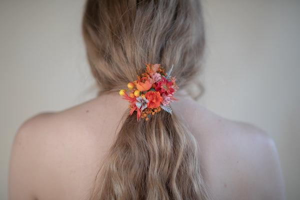 Orange autumn flower hair tie