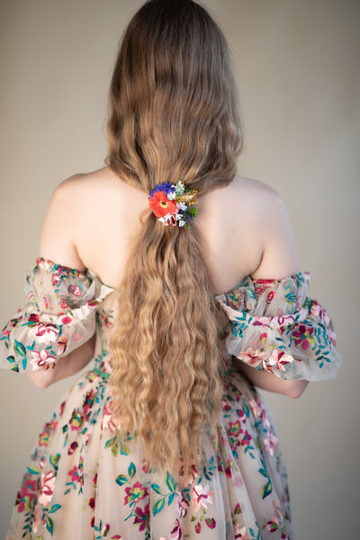Folk poppy flower hair tie