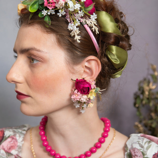 Pink flower earrings with peony