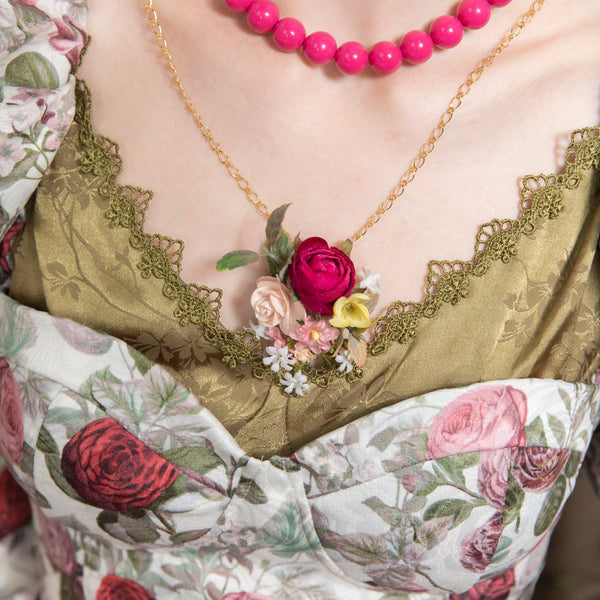 Pink flower necklace with peony