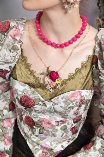 Pink flower necklace with peony