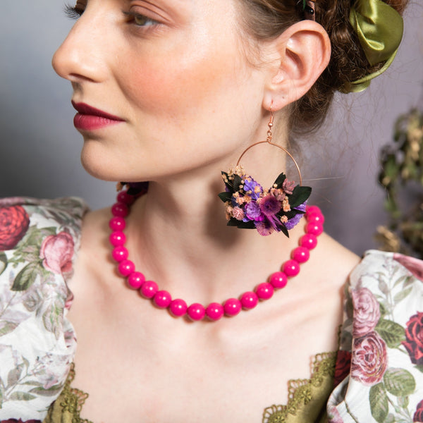 Purple circle flower earrings